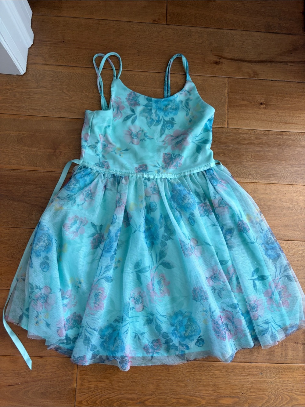 Zhenzi Aqua Floral Tulle Dress with Pastel Accents